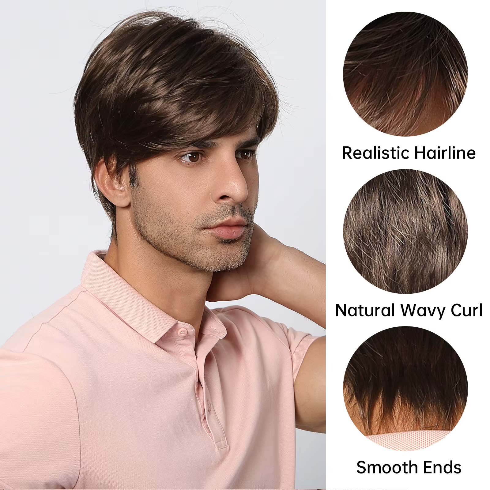 Perruques Bob Pixie Cut avec Frange pour Hommes