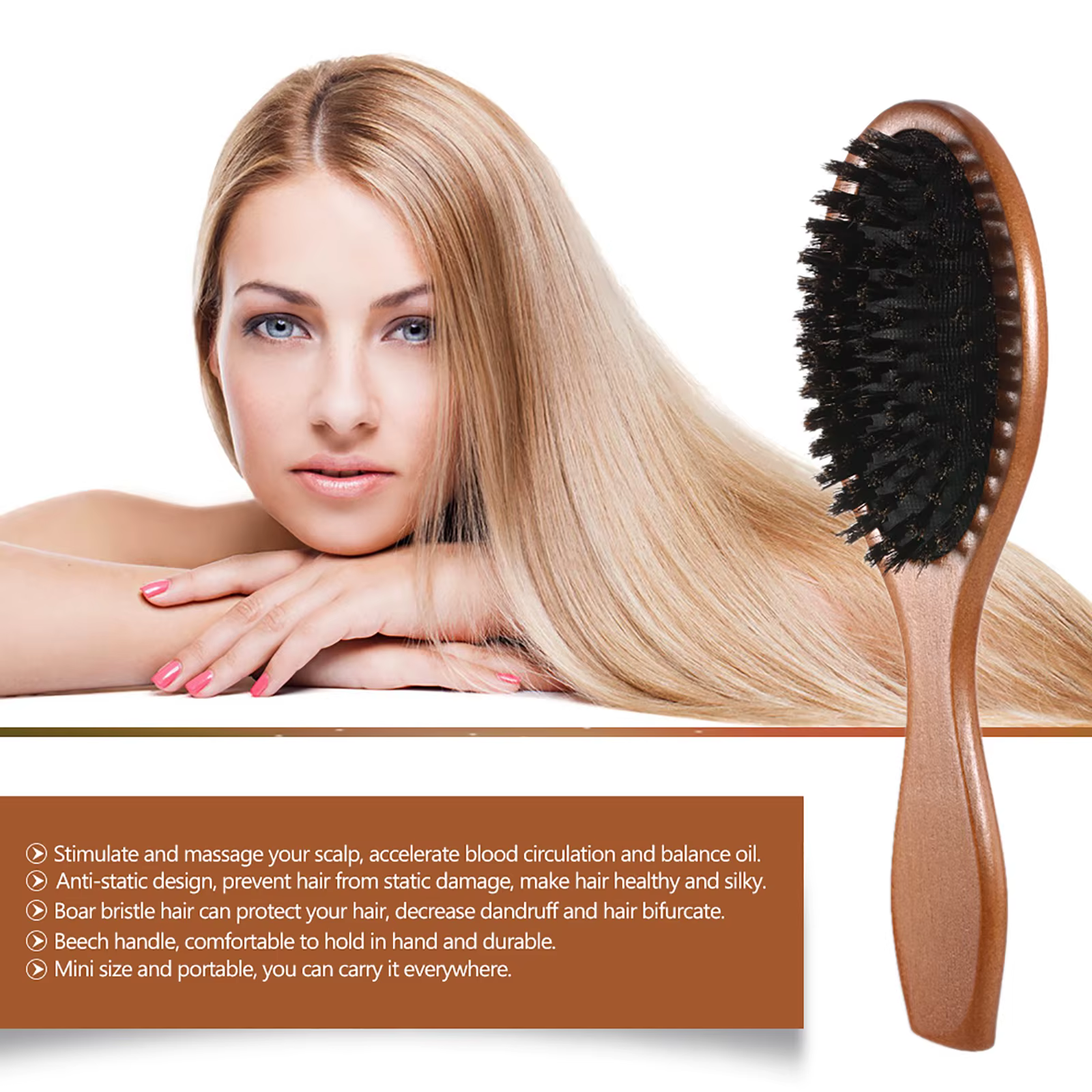 Brosse à cheveux de sanglier naturelle