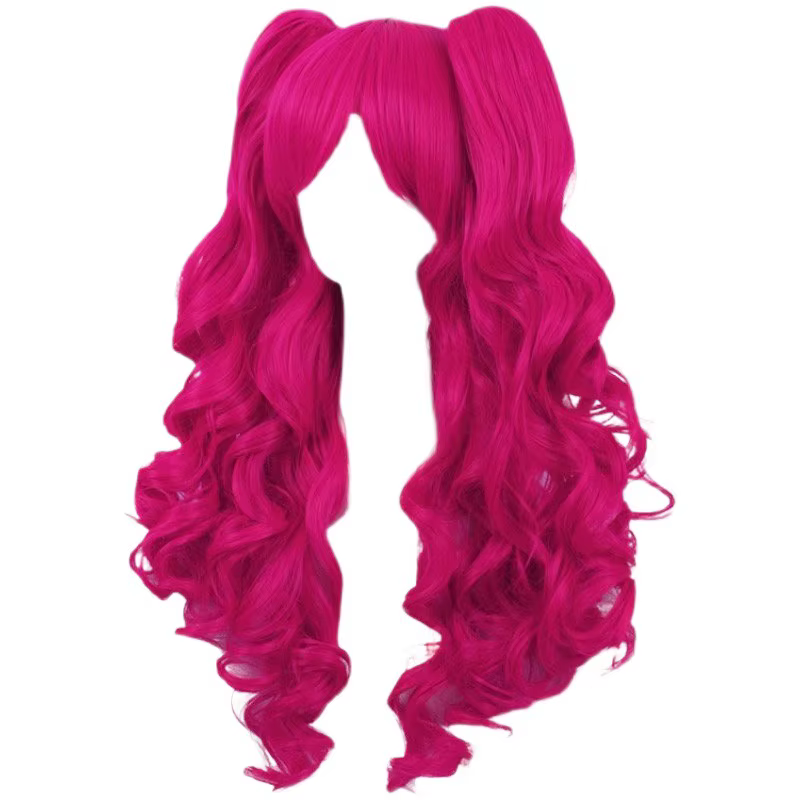 Perruque de cosplay de personnage anthropomorphe poney rose avec queue de cheval