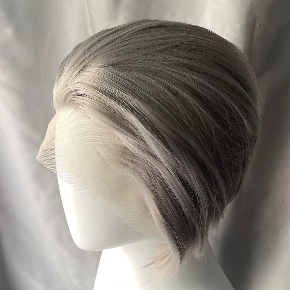 Widow‘s Peak Perruques synthétiques gris moyen pour hommes