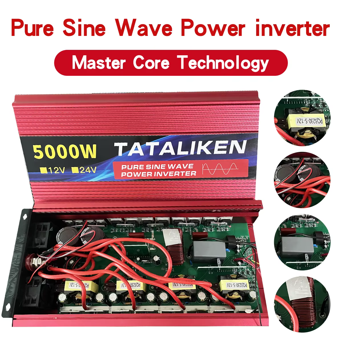 Onduleur à onde sinusoïdale Pure 2500W/3500W/4500W/5000WDC 12V/24V à AC 220V 230V, convertisseur de transfert de tension, adaptateur de charge, prise ue