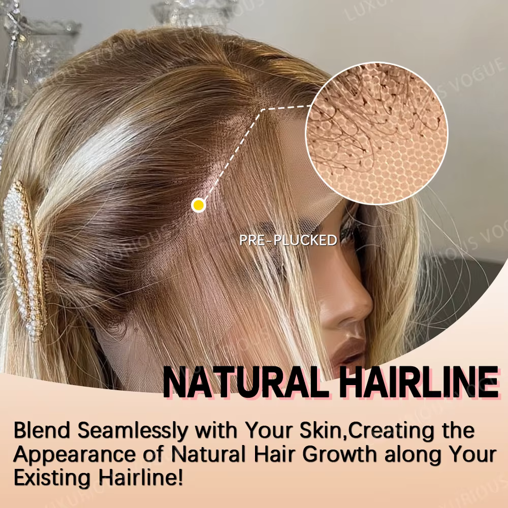 LUX VOGUE Misty Moon doré 100% perruque de cheveux humains blond cendré vagues plage flexibilité de séparation ligne