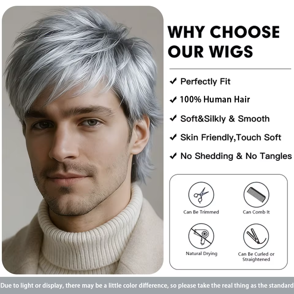 Perruque courte et droite de style pixie pour homme