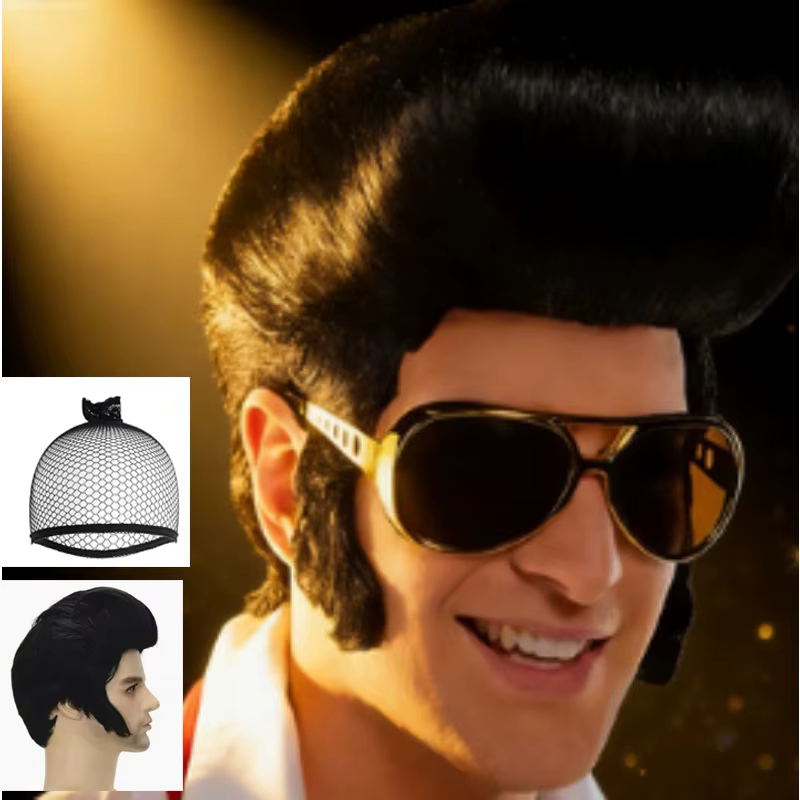 Perruque de cosplay Elvis Presley pour homme - Cheveux synthétiques résistants à la chaleur