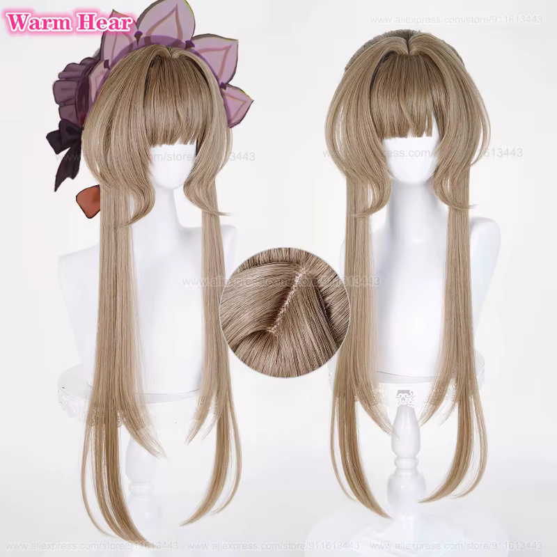 Nouveau! Jeu Sandrone longue 75 cm marron chaud avec chignon Cosplay Anime perruque Marionnette résistant à la chaleur cheveux synthétiques Halloween fête perruques
