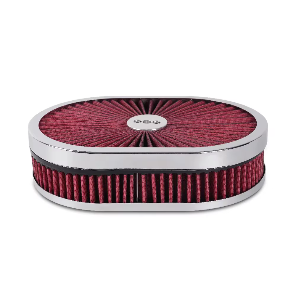 Filtre à air chromé à haut débit avec couvercle traversant, filtre à air nar, col de carburateur, GMC oral y, Ford DNIB, Dodge, 12x2 po, 5-1/8 po