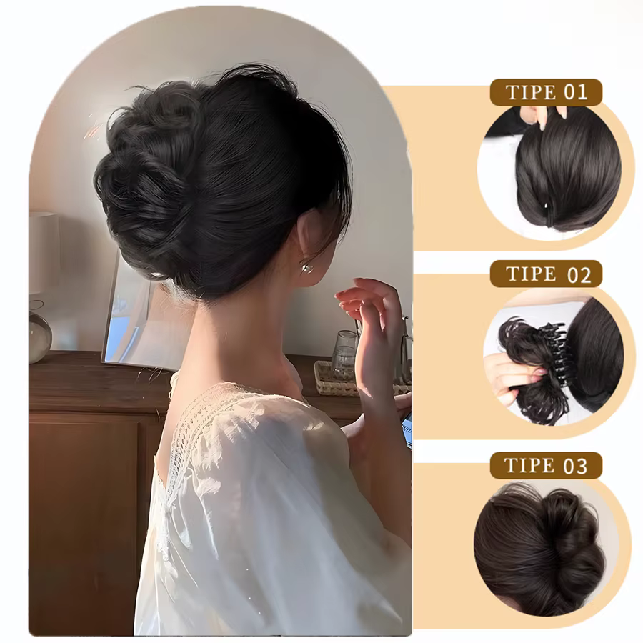 Perruque synthétique pour femmes – Chignon à bourgeons de fleurs paresseux de style chouchou