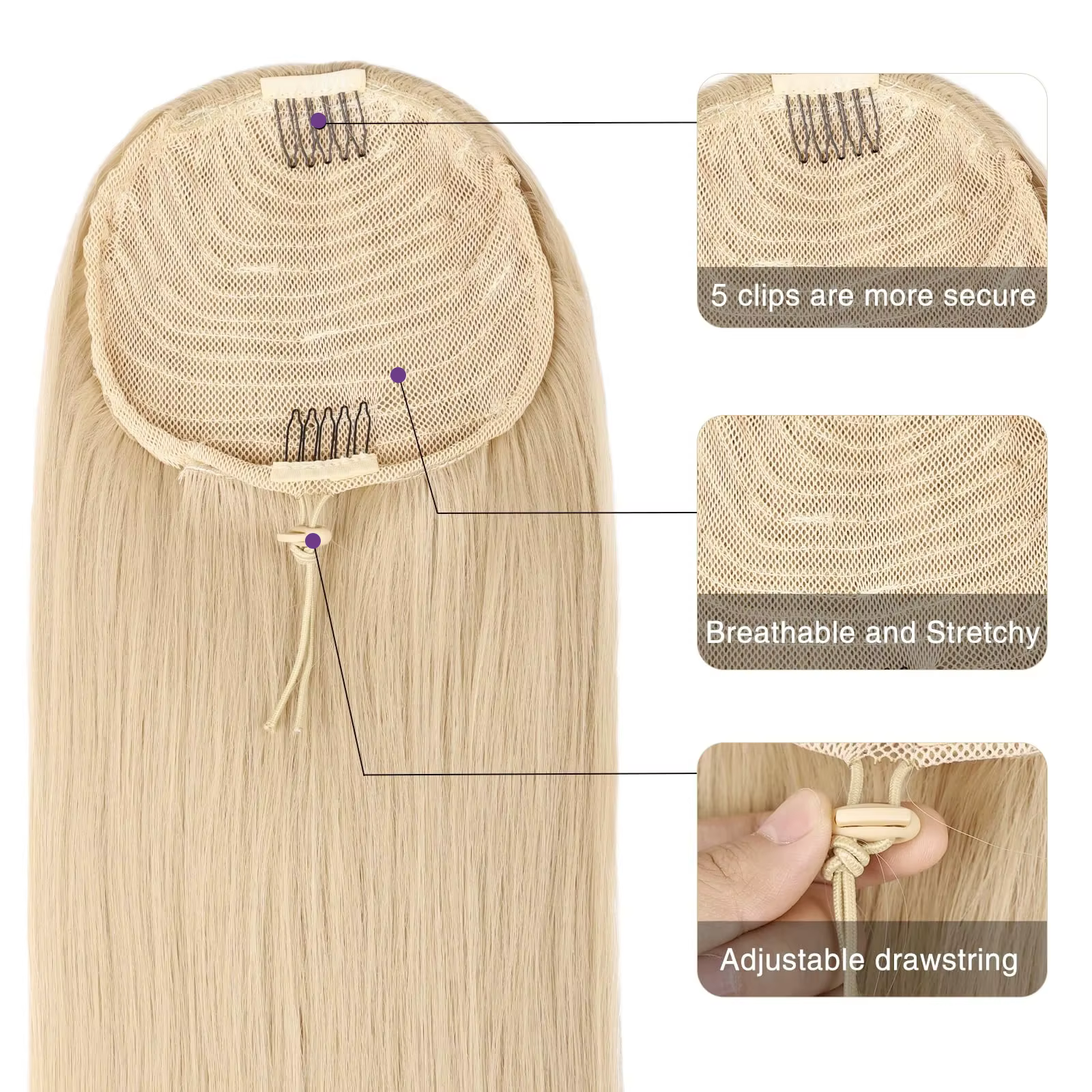 Extension queue de cheval cheveux humains 100G # 613 Blonde Remy