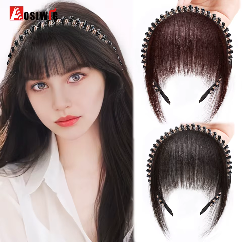 Extension Capillaire Synthétique Courte et Lisse avec Frange pour Femme