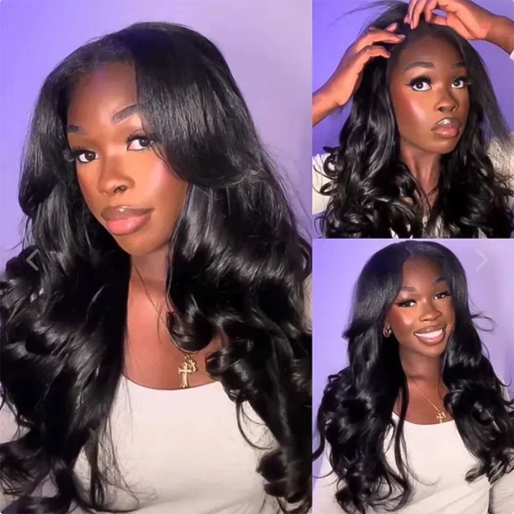 Perruque V Part Body Wave en cheveux humains, version améliorée, sans colle, pour débutantes, à clips, sans besoin de laisser de cheveux apparents, sans colle, sans couture, densité 250%