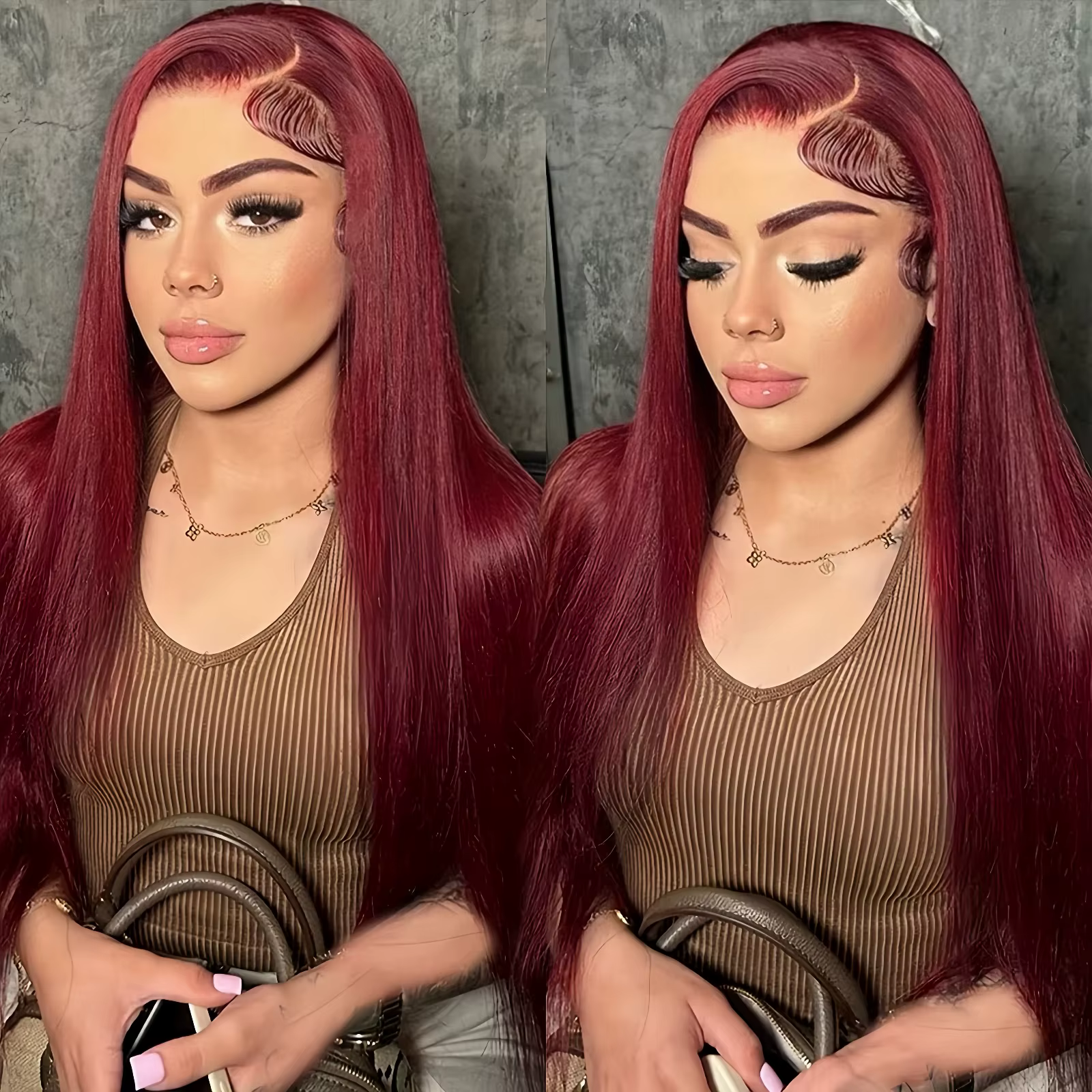 Perruque Lace Front Wig synthétique bordeaux 99J