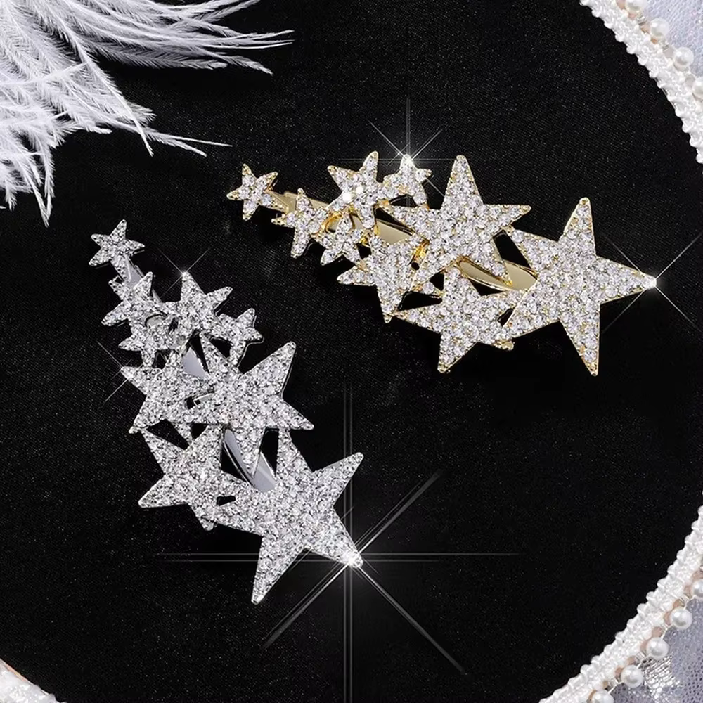 Pinces à cheveux en strass pentagramme pour femmes