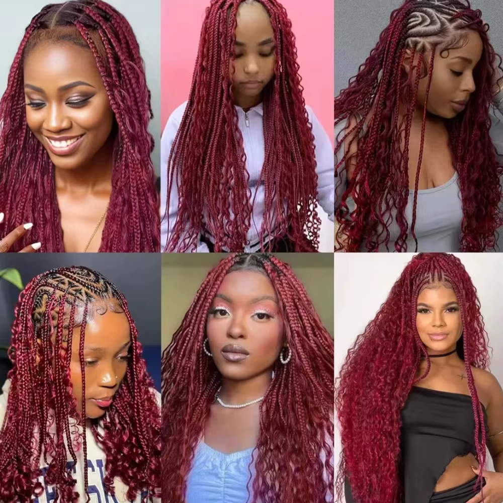 Extensions de cheveux en plumes Deep Wave couleur Bourgogne 100%