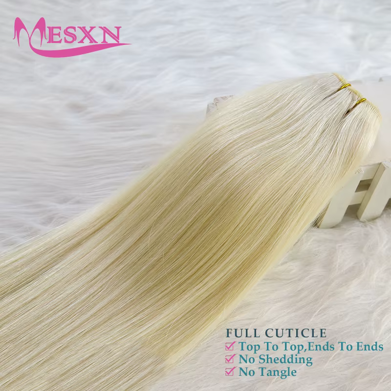 MESXN Extensions de trame de cheveux paquets européens Remy 100% Extension