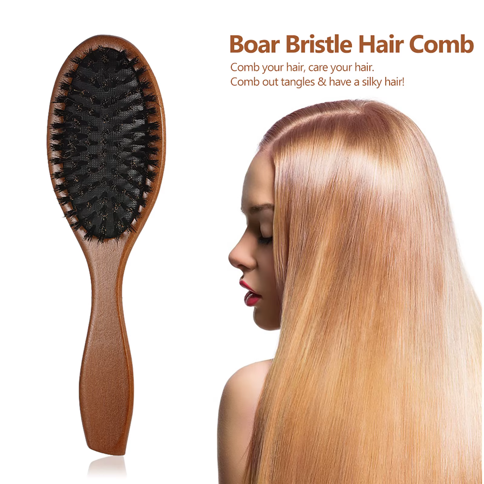 Brosse à cheveux de sanglier naturelle