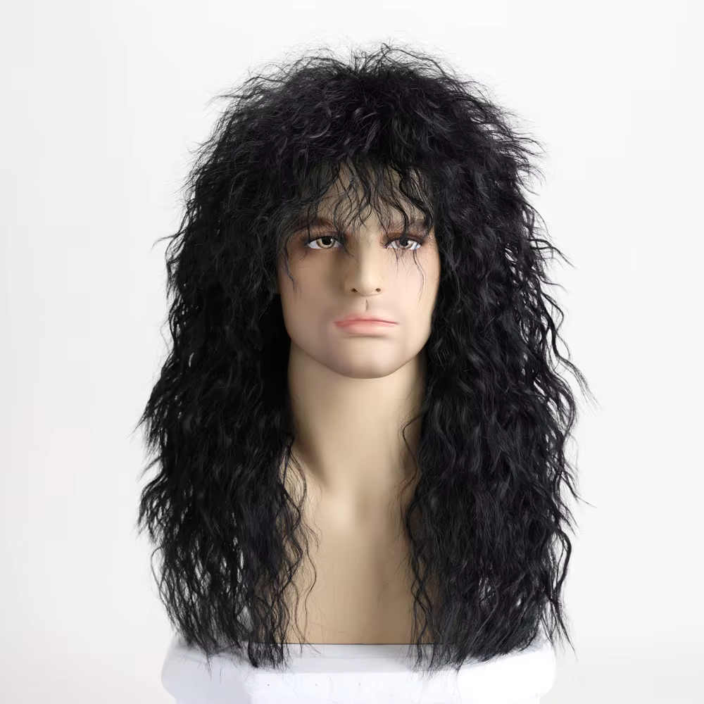 Perruque synthétique Rockstar des années 70 et 80 pour hommes