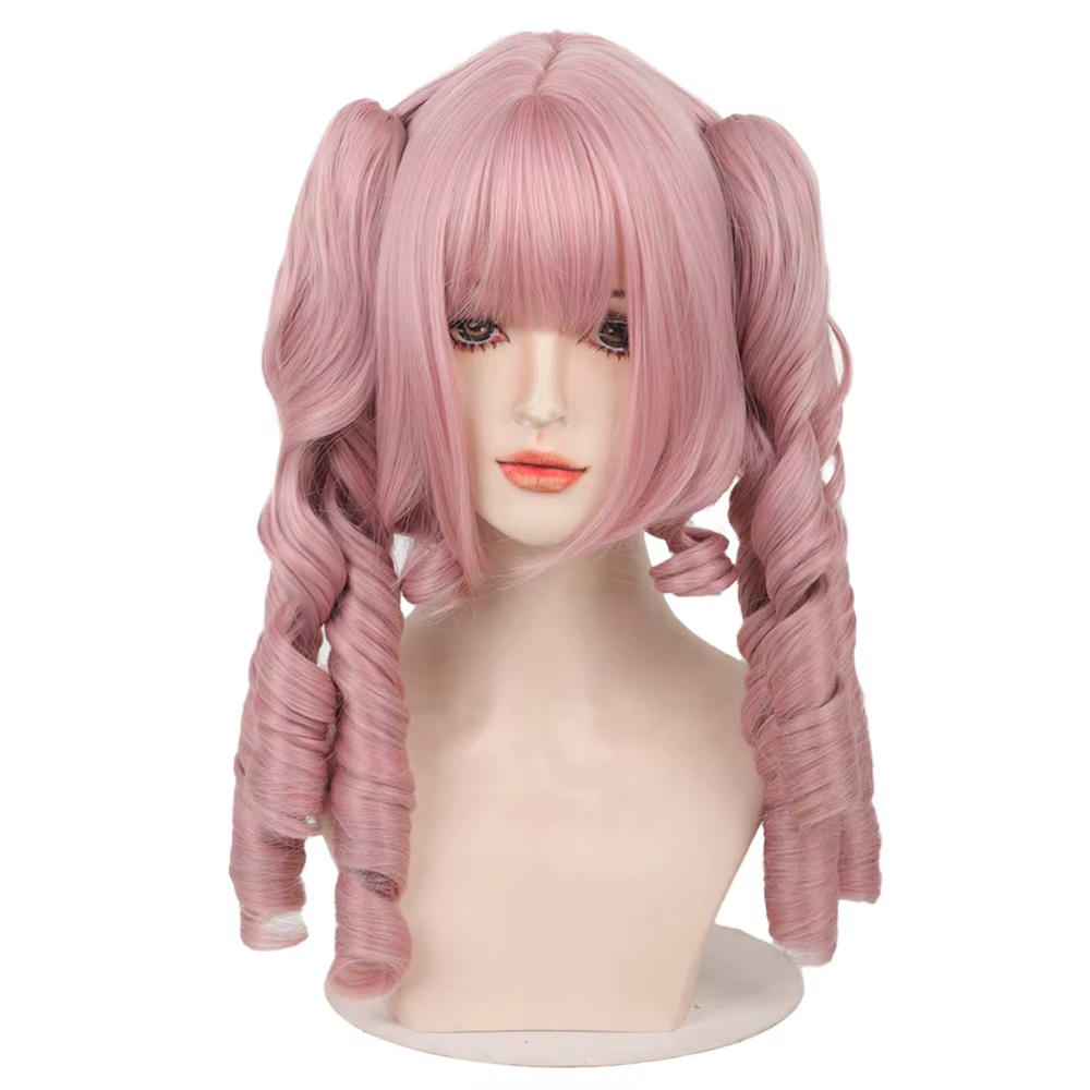 Perruque double queue de cheval bouclée style Lolita Kawaii rose