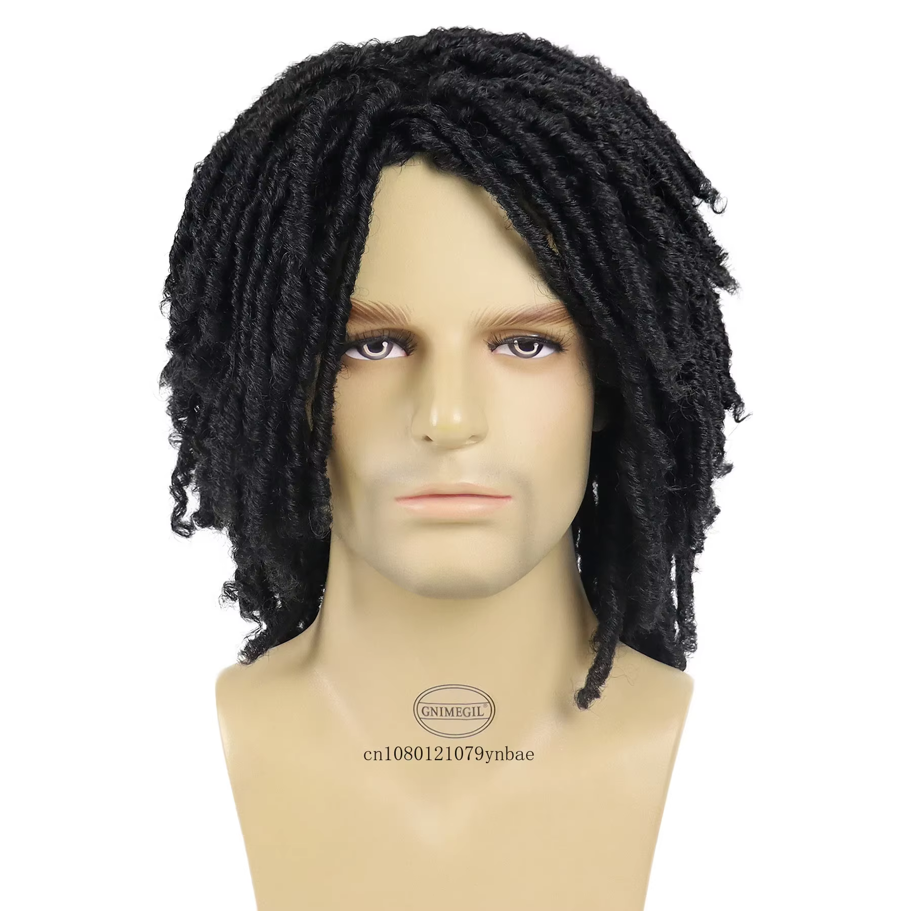 Cheveux synthétiques DreadLock perruque pour hommes perruques tressées Jet noir homme Afro Bob