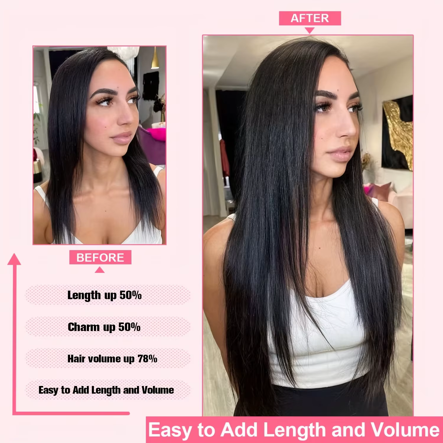 Extensions de cheveux synthétiques lisses de 20 pouces