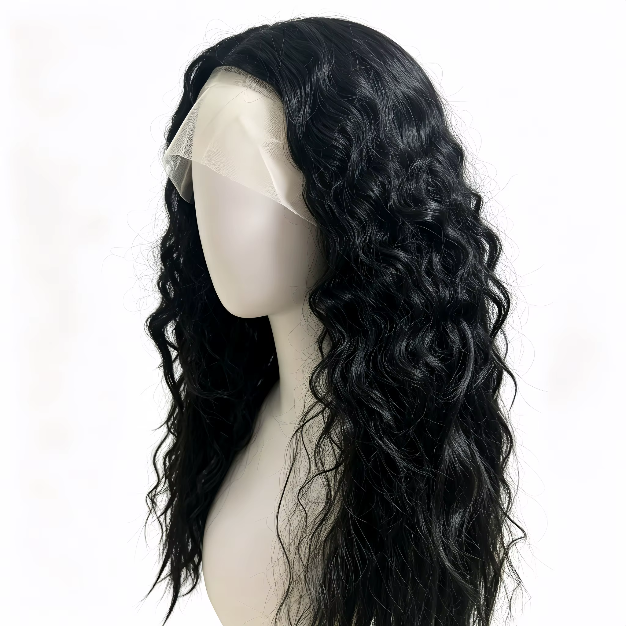 Perruque synthétique noire bouclée longue pour femme