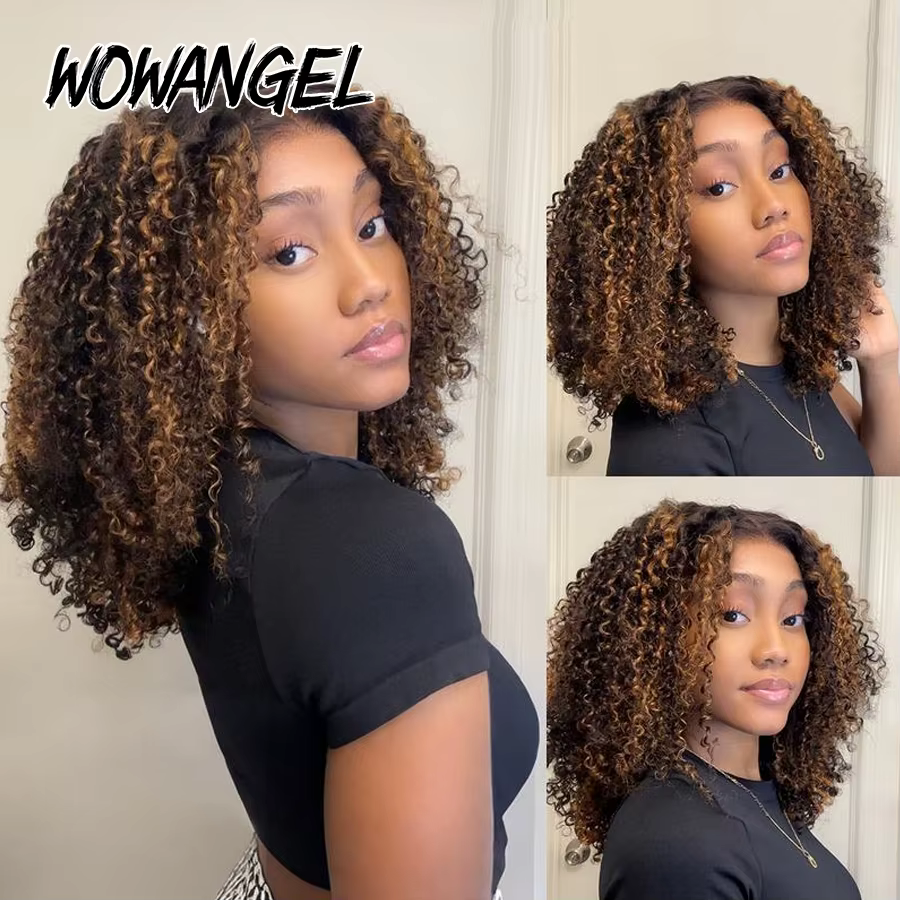 WOWANGEL 250% crépus bouclés sans colle perruques 1B/27 mettre en évidence