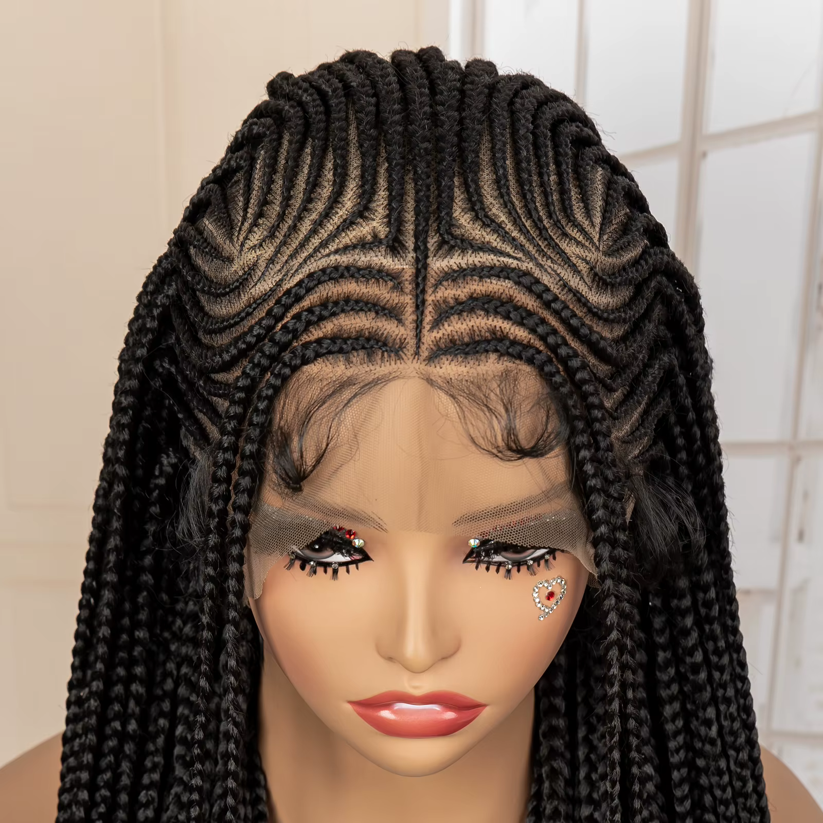 Perruques de cheveux tressés africains synthétiques pleine dentelle Cornrow sans noeuds boîte tressage