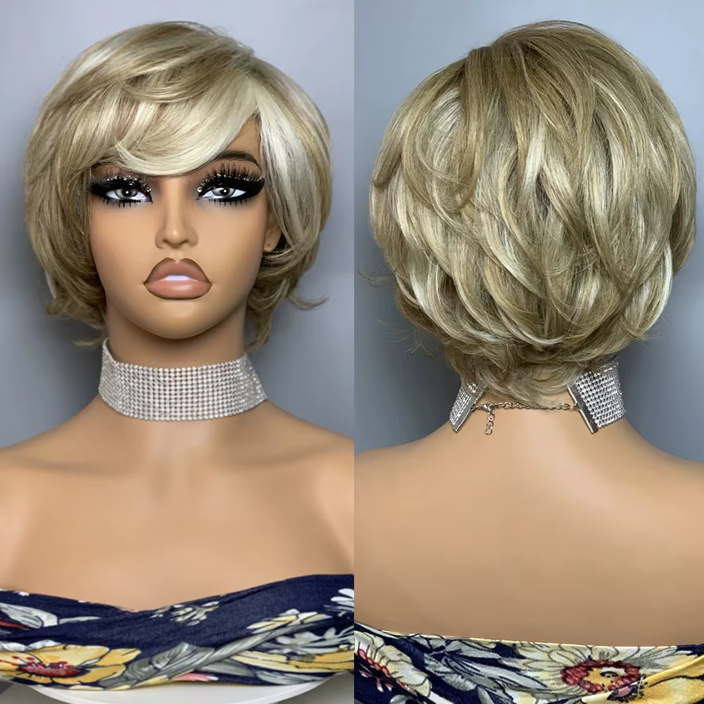 Perruque en cheveux humains ondulés sans lacet F8/60 #