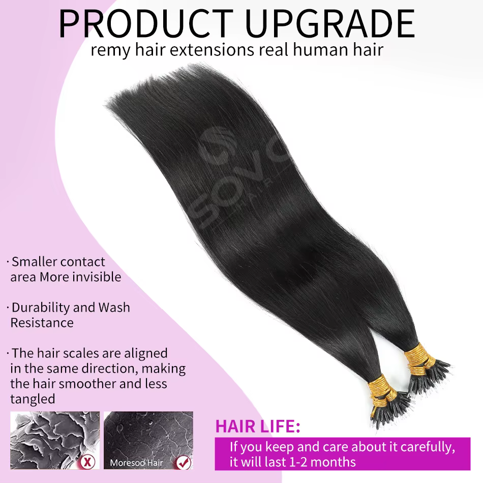 Extensions de cheveux naturels Nano Ring Remy lisses
