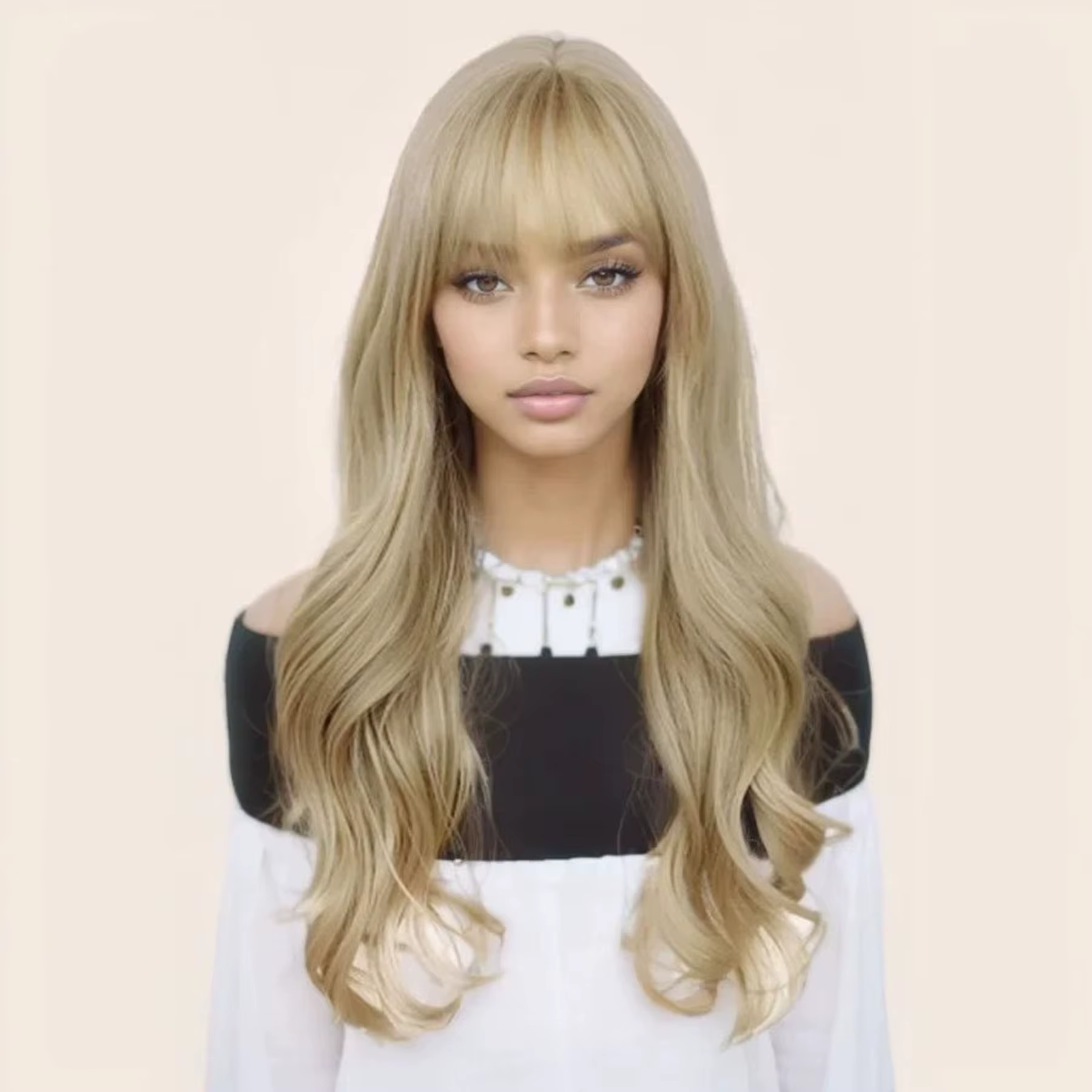 Sabrina – perruque de charpentier longue blonde avec frange