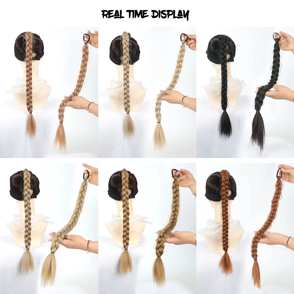 Extension de cheveux queue de cheval tressée synthétique avec élastique