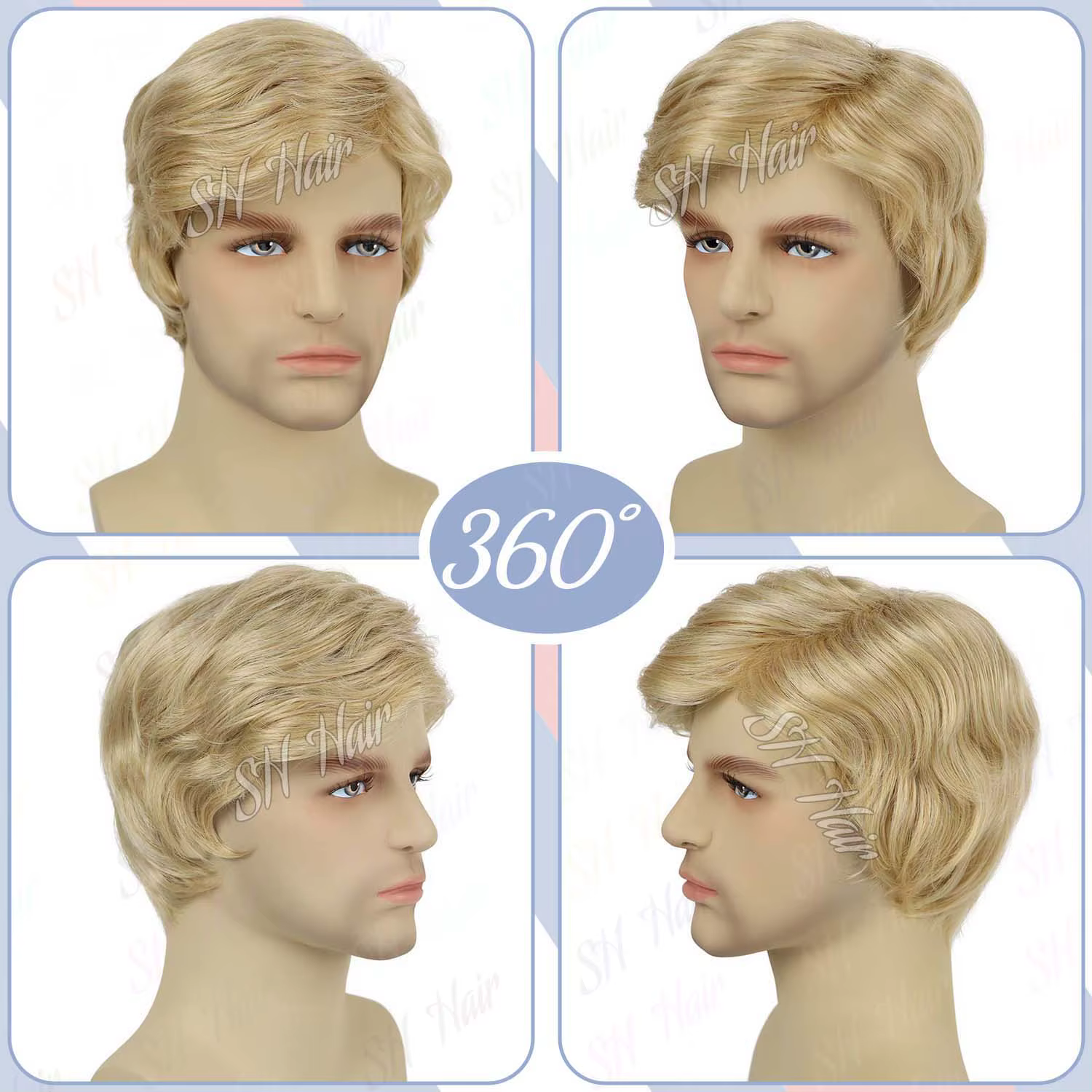 Perruque de Costume synthétique Blonde 3 pièces + épingle à drapeau + cravate rouge pour adultes