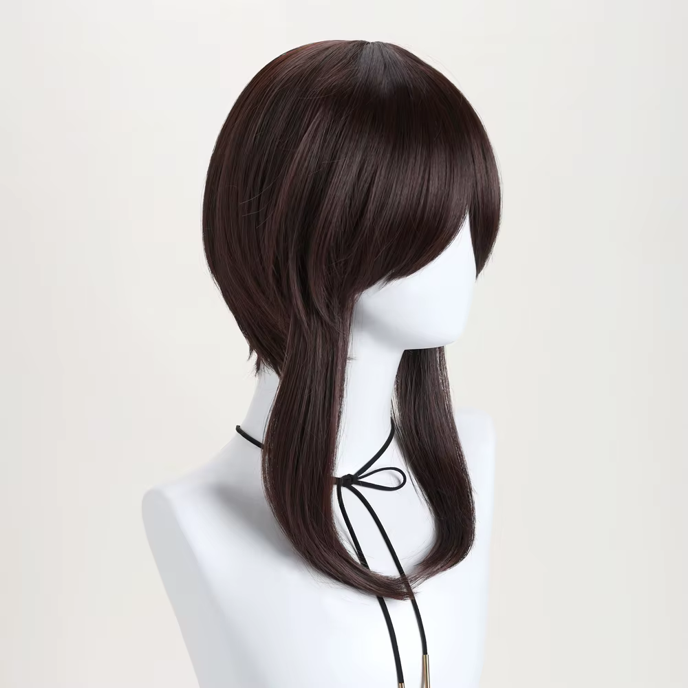 Perruque courte et droite synthétique marron pour femme
