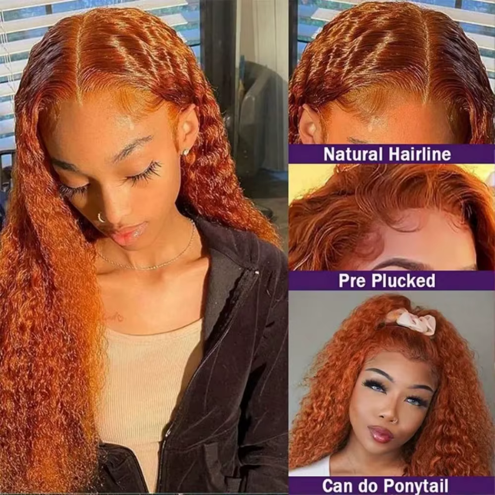 Perruques de cheveux humains au gingembre vague profonde 13X6 30 pouces Hd dentelle frontale