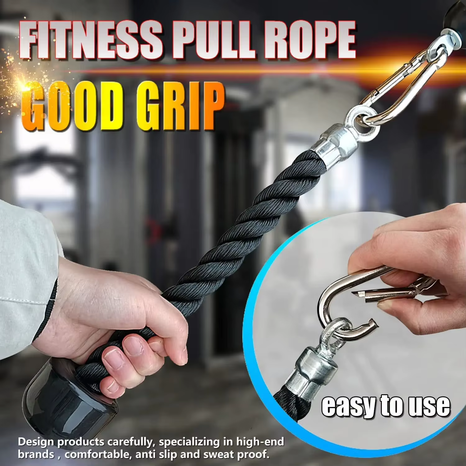 Triceps Rib Down Rope Fitness, Home Gym Pulldown Machine, Poignée, Biceps, Triceps Back Initiated Muscle Exerciser, 70 cm, 90 cm, 120 cm, 140cm