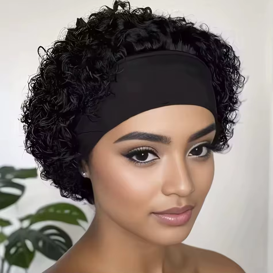 Bandeau perruques cheveux humains 100% crépus bouclés court sans colle perruque