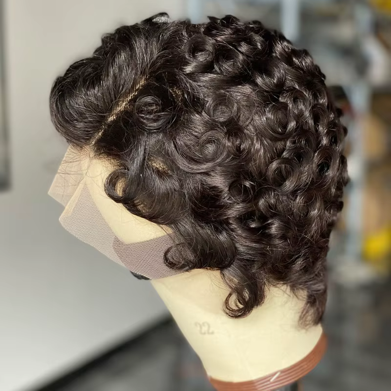 12A Pixie bouclés 13x4 dentelle frontale couleur naturelle 4 pouces perruque de cheveux humains brésilien Remy