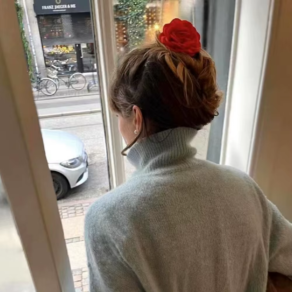 Pince à cheveux fleur angirose en tissu pour femmes et filles
