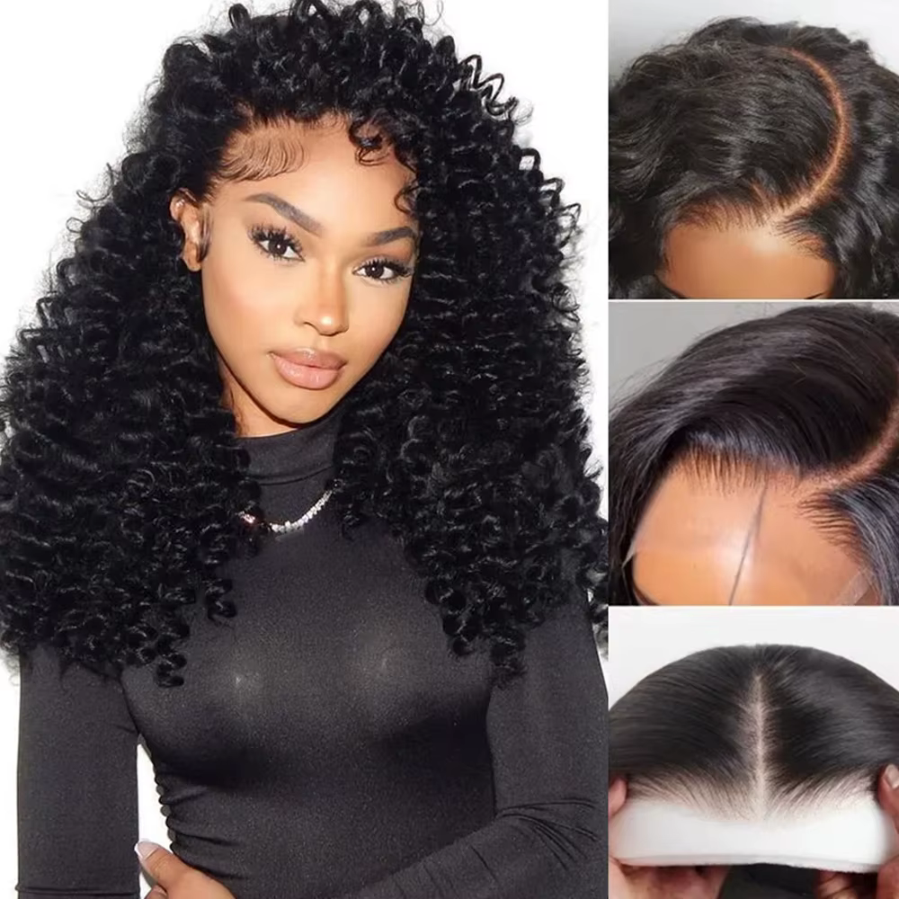Perruque bouclée profonde sans colle 13X4 facile à porter pour femmes-cheveux humains brésiliens vierges de densité 250%