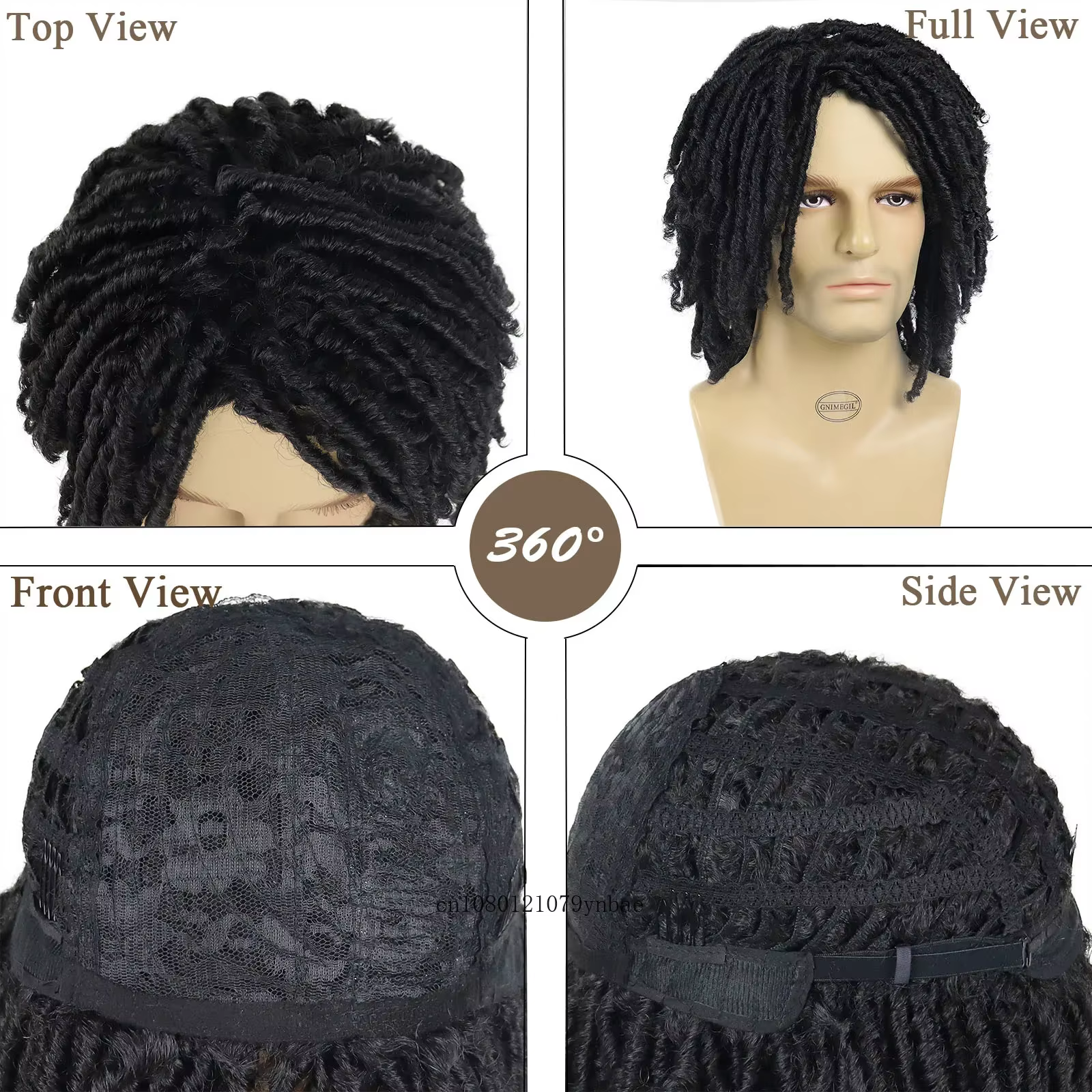 Cheveux synthétiques DreadLock perruque pour hommes perruques tressées Jet noir homme Afro Bob