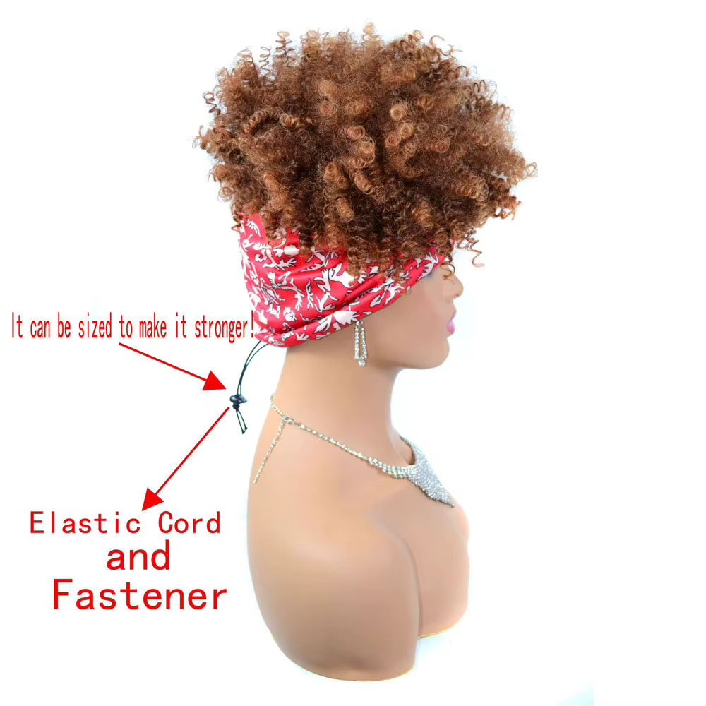 Perruque Afro bouclée Turban multicolore bandeau perruques femmes cheveux courts moelleux avec écharpe Design mode