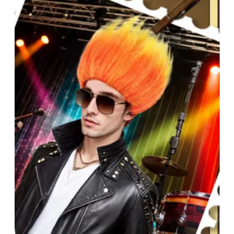 Perruque orange vif effet flamme