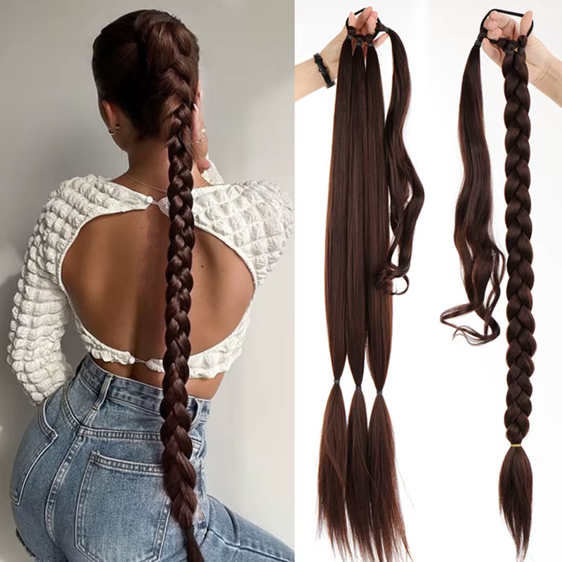 Extension de queue de cheval tressée synthétique avec attache de cheveux pour femme – Tresses torsadées DIY