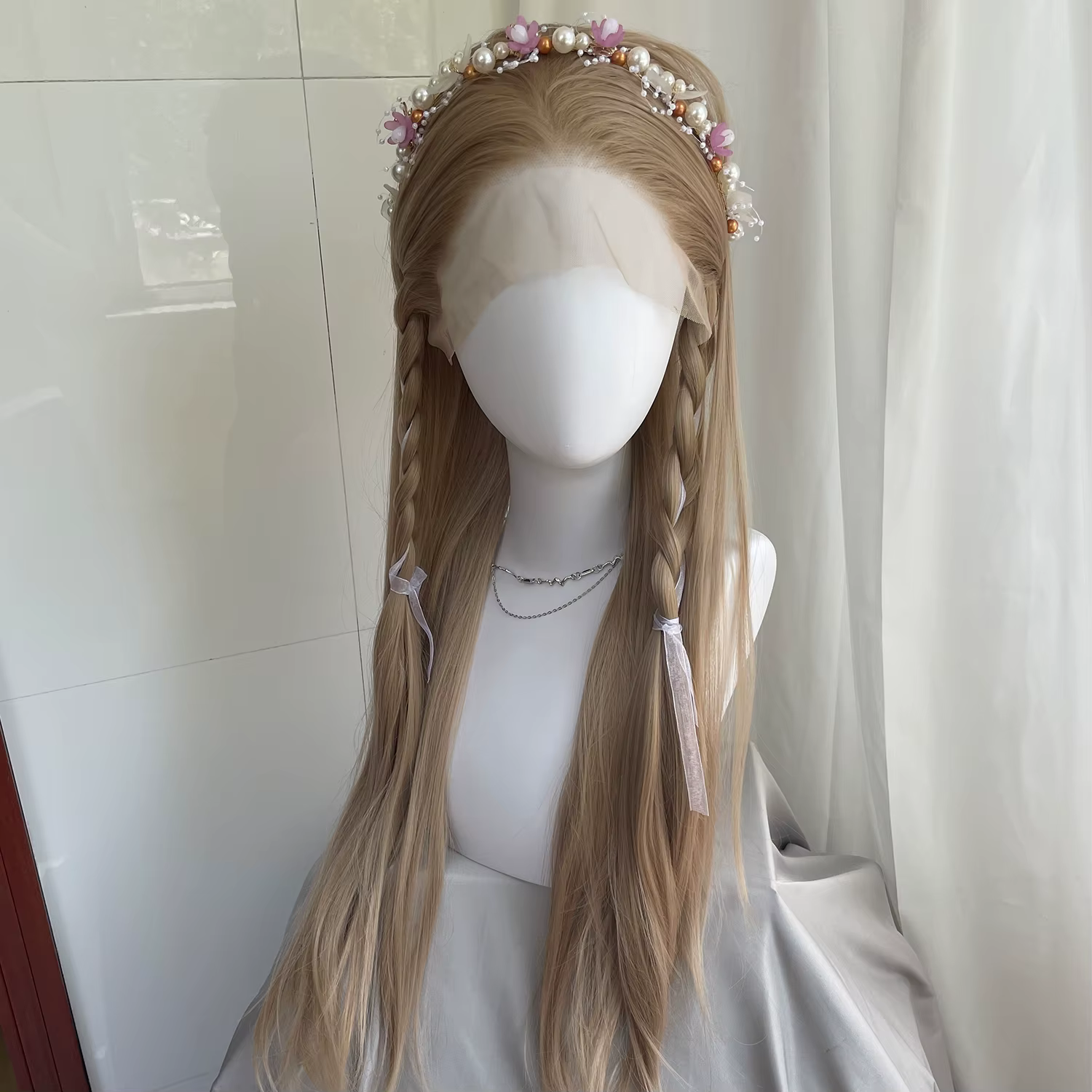 Perruque Lace Front Wig synthétique Blonde miel 13x4, 26 pouces, perruques longues et lisses sans colle, résistantes à la chaleur, partie libre pour femmes