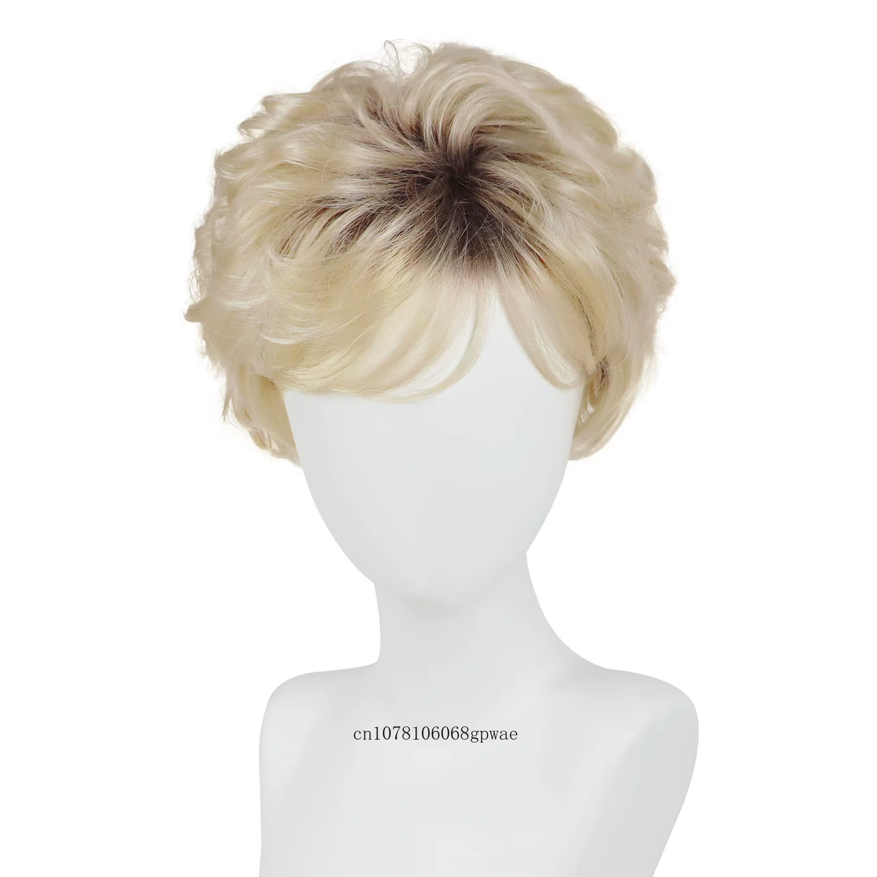 Perruque synthétique coupe lutin Blonde ombrée pour femmes âgées