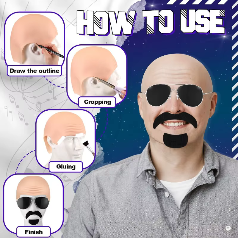 Casquettes de chauve avec lunettes et moustache