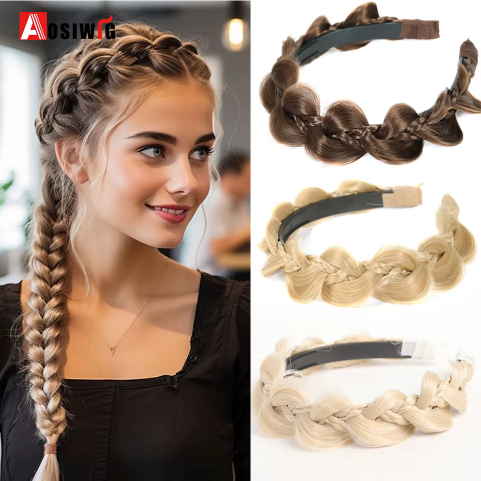 Bandeau tressé en arête de poisson synthétique