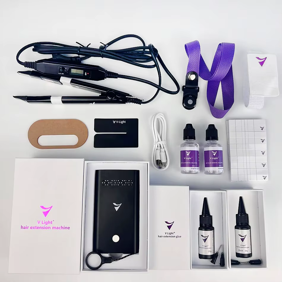 V-Light Technology-Kit d'outils d'extension de cheveux noirs