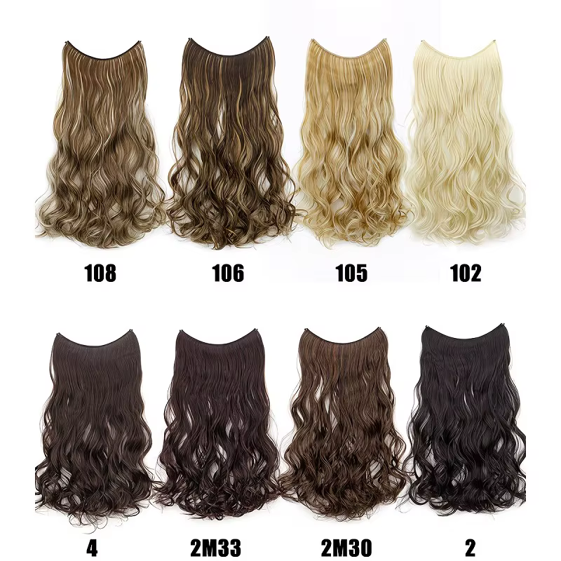Extensions de cheveux synthétiques invisibles de 20 pouces pour femmes