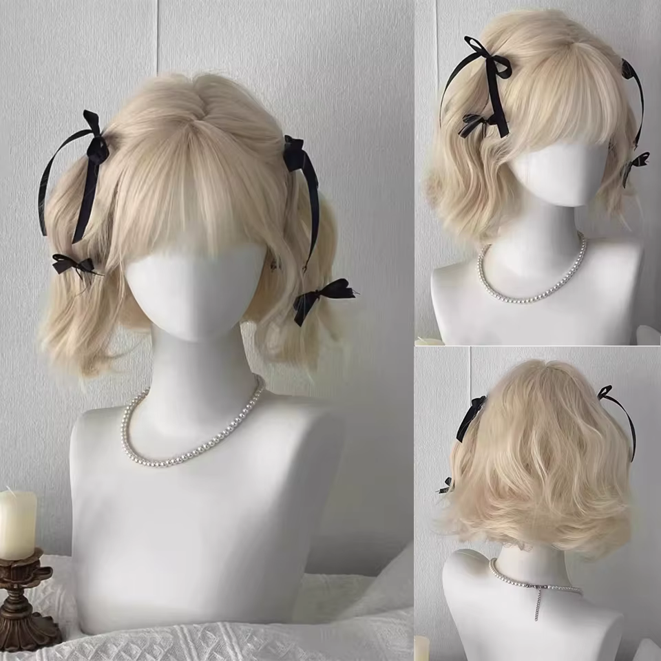 Perruque synthétique Lolita cheveux courts bouclés 12 pouces