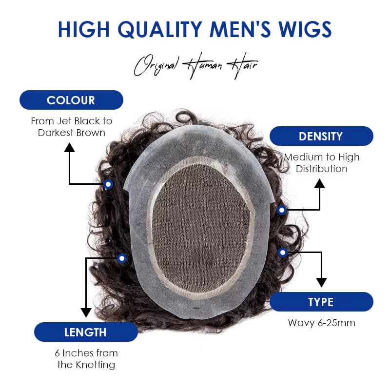Perruques pour hommes permanentes bouclées 25 mm